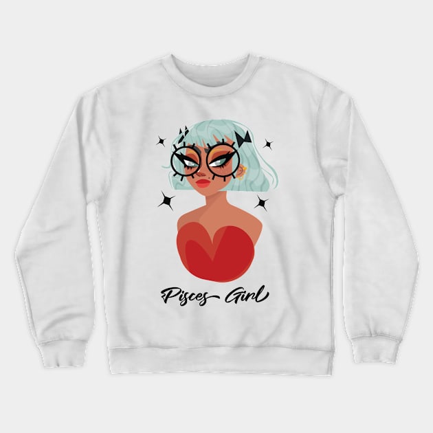 Pisces Girl Zodiac Sign Astrology Crewneck Sweatshirt by Science Puns